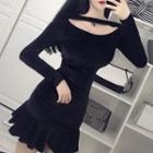 Long-sleeve Cutout Mini Velvet Dress