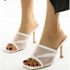 Faux Leather Spool-heel Mesh Panel Sandals