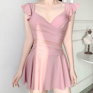 Ruffle Trim Plain Swimdress