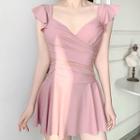 Ruffle Trim Plain Swimdress