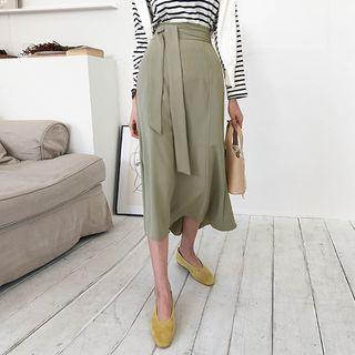 Flared Midi Skirt With Sash