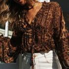 Leopard Print Long-sleeve Cropped Blouse