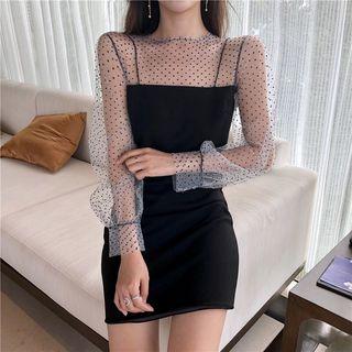 Dotted Mesh Long-sleeve Dress