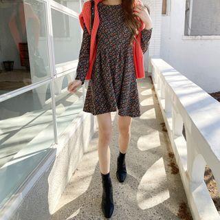 Pleated-waist Floral Minidress