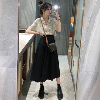 Short-sleeve Floral Shirt / Midi Skirt