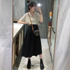 Short-sleeve Floral Shirt / Midi Skirt