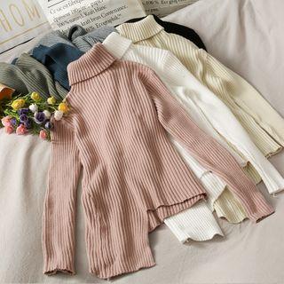 Asymmetric Turtleneck Skinny Knit Top In 8 Colors