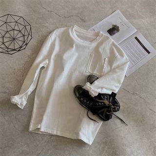 Long-sleeve Plain T-shirt Milky White - One Size