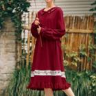 Ruffle-hem Long-sleeve Dress With Tie
