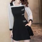 Set: Bow Detail Long-sleeve Mini A-line Dress + Shorts