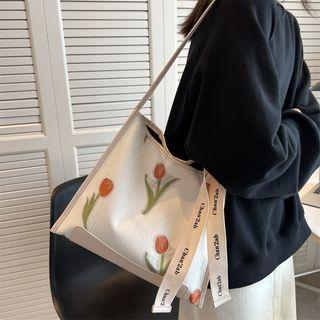 Floral Print Shoulder Bag White - One Size