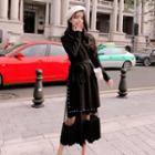 Mock-turtleneck Paneled Midi Knit Dress Black - One Size