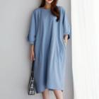 Batwing-sleeve Patch-pocket Midi Dress