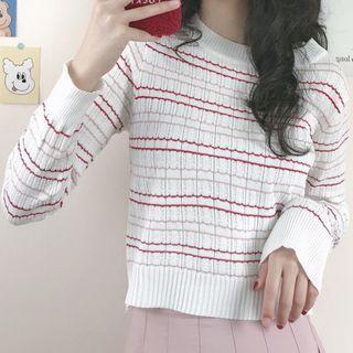 Round-neck Striped Long-sleeve Crop Top