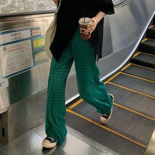 High Waist Plaid Wide Leg Pants Green - One Size
