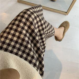 Gingham Knit Midi Pencil Skirt