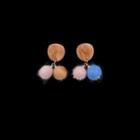 Pom Pom Dangle Earring 1 Pair - Asymmetric - Light Purple & Blue & Brown - One Size