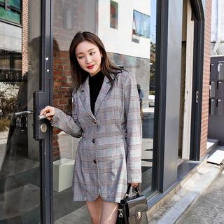 Buckled-waist Plaid Mini Coatdress