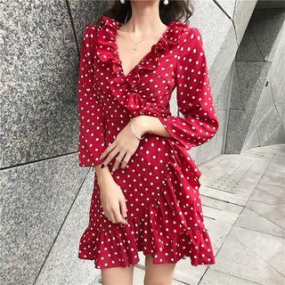 3/4-sleeve Dotted Mini A-line Dress