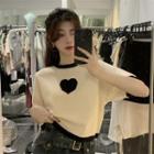 Heart Jacquard Knit Crop Top White - One Size