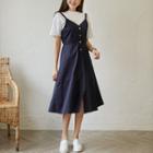 Sleeveless Button-front Jumper Dress