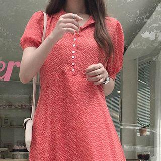 Floral Print Short-sleeve Mini A-line Chiffon Dress