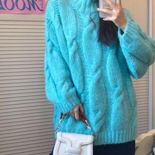 Turtleneck Sweater / Denim Midi A-line Skirt