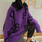Lettering Long Sweater Purple - One Size