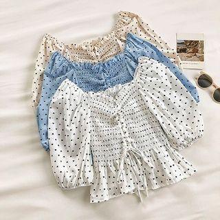 Polka Dot Square-neck Puff-sleeve Top