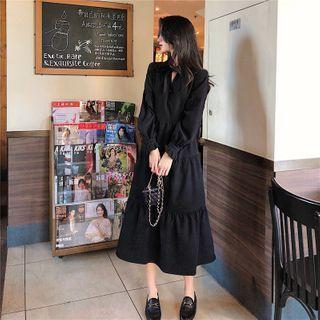 V Neckline Plain Long-sleeve Dress