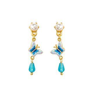 Fashion And Elegant Plated Gold Enamel Butterfly Earrings With Imitation Pearls Golden - One Size