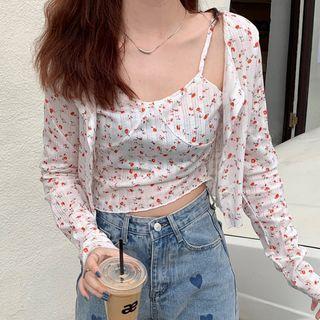 Floral Print Cardigan / Cropped Camisole Top