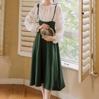 Set : Plain Off-shoulder Top + Camisole Skirt
