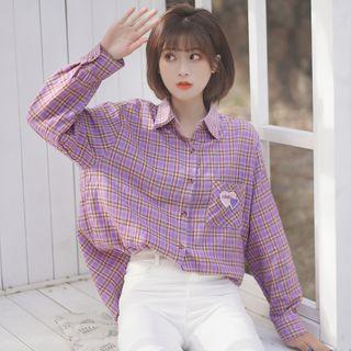 Heart Embroidered Plaid Shirt