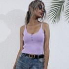 Button Accent Ribbed Crop Camisole Top