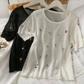 Embroidered Sheer Light Knit Top