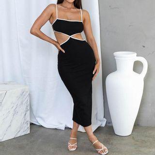 Spaghetti Strap Cutout Midi Bodycon Dress