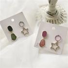 Non-matching Rhinestone Star Irregular Bead Dangle Earring