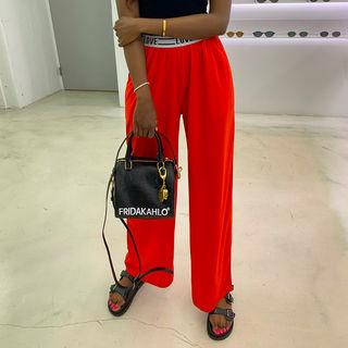 Band-waist Letter Print Wide-leg Pants
