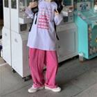 Sweetheart Patterned Long-sleeve Round Neck T-shirt