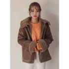 Collared Zipped Faux-shearling Jacket