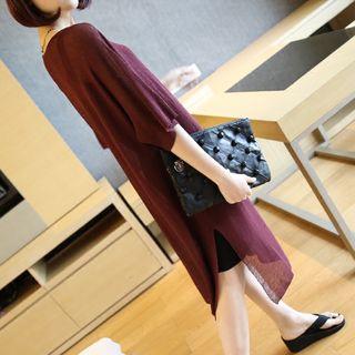 Side-slit Elbow-sleeve Midi Shift Dress