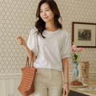 Plain Puff-sleeve Cotton T-shirt