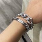Set: Alloy Chunky Chain & Bar Bracelet 0376 - Set - Silver - One Size