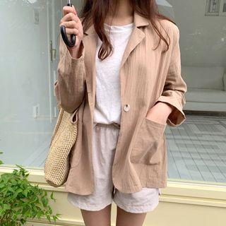 One-button Cotton Blazer Cocoa - One Size