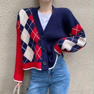 Argyle Cardigan Plaid - Red - One Size