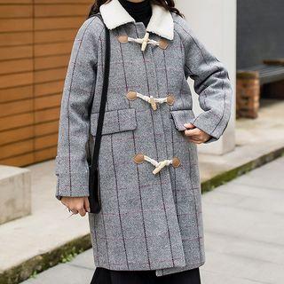 Furry Collar Plaid Duffle Coat