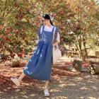Plus Size Shirred Denim Long Overall Dress
