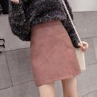 High-waist Faux Leather Plain A-line Skirt