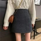 Button-detail Woolen Mini Skirt